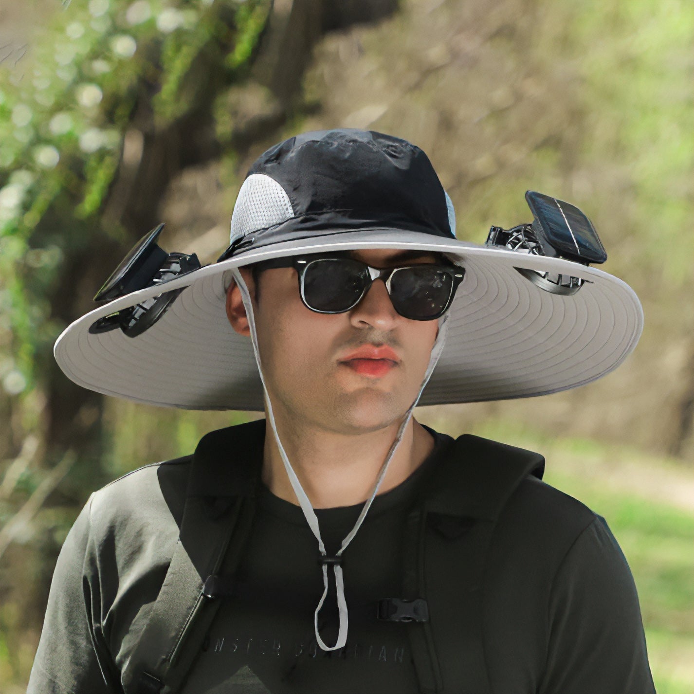 Solar Fan Hat with Dual Power Supply